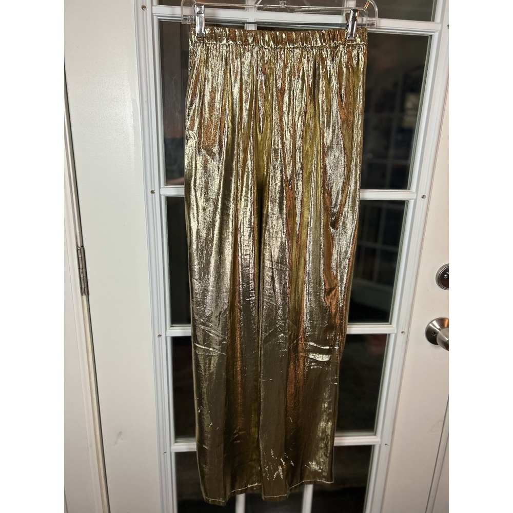 Vintage 80s UMI Collections Anne Crimmins Wide Leg Gold Lame Pants Size 8 - Picture 11 of 13
